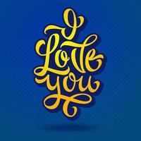 lettering ti amo per confessioni d'amore, congratulazioni. lettere gialle su sfondo blu. calligrafia moderna del pennello. illustrazione vettoriale. eps10. vettore