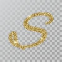 lettera s in polvere glitter oro in stile dipinto a mano. vettore