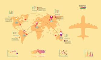 trasporto aereo società associata fabbrica mappa del mondo punto di contrassegno design infografico con grafico di riepilogo dati grafico tono uovo illustrazione vettoriale eps10