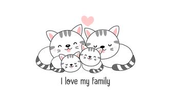 La simpatica famiglia di gatti felici dice &quot;I love my family&quot;. vettore