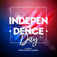 4 luglio giorno dell&#39;indipendenza degli Stati Uniti illustrazione vettoriale con bandiera americana e tipografia lettera su sfondo lucido. Design di celebrazione nazionale del 4 luglio