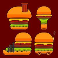 vari tipi di forme di hamburger uniche e interessanti vettore