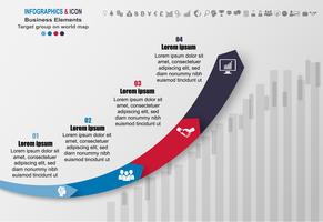 Modello di grafico processo di infografica business timeline. le icone di marketing possono essere utilizzate per il layout del flusso di lavoro, report,. Concetto di business con 4 opzioni, passaggi o processi. Vettore