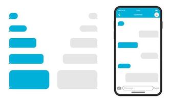 mockup di chat di messaggistica nel telefono cellulare. modello di smartphone e icona della bolla vocale vuota. conversazione sullo schermo dello smartphone. interfaccia dell'app mobile. illustrazione vettoriale isolata.