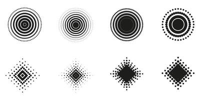 cerchio tratteggiato, motivo rombo in bianco e nero. set di forma geometrica di cerchio, rombo, quadrato, esagono in stile moderno. disegno astratto dell'elemento geometrico. illustrazione vettoriale isolata.