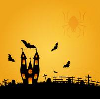 Sfondo di Halloween con pipistrello volante e la luna piena. Illustrazione vettoriale Felice poster di Halloween.