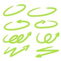 freccia verde. forma ovale astratta. zigzag e spirale. linee rotonde. simbolo di ripetizione. vettore