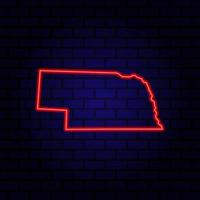 mappa al neon stato del nebraska su sfondo muro di mattoni. vettore