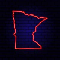 mappa al neon stato del Minnesota su sfondo muro di mattoni. vettore