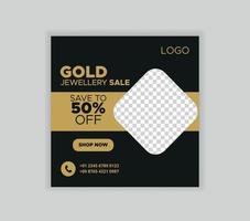 design del modello di post sui social media per la vendita di gioielli d'oro vettore