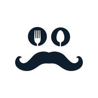 illustrazione baffi con forchetta e cucchiaio cibo o ristorante icona logo vettore