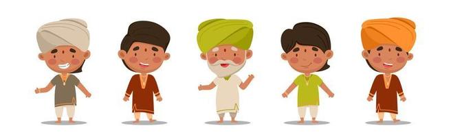 gli uomini indiani sono un set carino e divertente. illustrazione vettoriale in uno stile cartone animato piatto