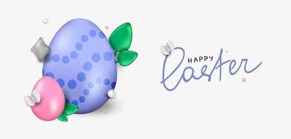 disegno del giorno di pasqua. uova di Pasqua realistiche su sfondo bianco. banner per le vacanze, poster web, volantino, brochure alla moda, biglietto di auguri, copertina. sfondo di Pasqua vettoriale