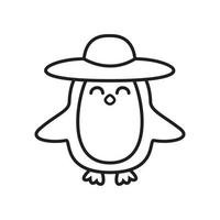 animale uccello pinguino con bel cappello simpatico cartone animato linea icona logo illustrazione vettore