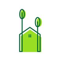casa verde minimale con logo ad albero disegno vettoriale simbolo grafico icona segno illustrazione idea creativa
