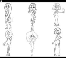 set di caricature di personaggi dei fumetti delle donne dei cartoni animati vettore