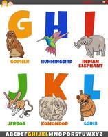 alfabeto impostato con personaggi animali dei cartoni animati vettore
