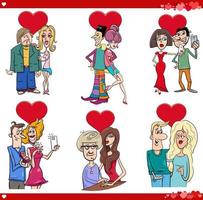 coppie di cartoni animati innamorati sul set di san valentino vettore