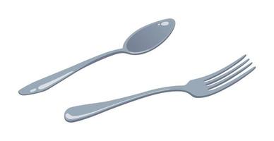 forchetta e cucchiaio da tavola realistici su sfondo bianco - vettore