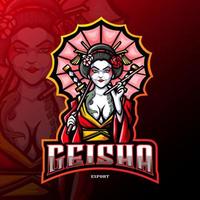 geisha mascotte sport esport logo design. vettore