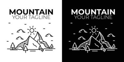 semplice logo di illustrazione di montagna, semplice icona di montagna con linee, simbolo di montagna in bianco e nero vettore