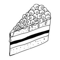 un pezzo di torta di mirtilli.disegno manuale di contorno con una linea.immagine in bianco e nero.confetteria.frutta selvatica.colorazione.immagine vettoriale