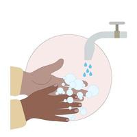 mani con pelle scura con schiuma di sapone.lavaggio delle mani.igiene delle mani.protezione contro il coronavirus durante una pandemia.palme di sapone.illustrazione vettoriale