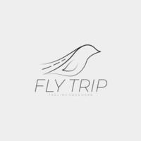 design del logo del viaggio in volo. modello del logo dell'uccello e la strada sul retro. illustrazione vettoriale