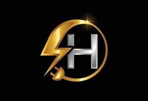 segno elettrico con la lettera h, il logo dell'elettricità, il logo dell'energia elettrica e il disegno vettoriale delle icone