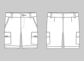modello di progettazione dei pantaloni di pantaloncini cargo di schizzo tecnico. pantaloni cargo.