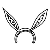 fascia con icona di vettore di orecchie di coniglio. illustrazione disegnata a mano isolata su sfondo bianco. maschera primaverile pasquale con orecchie da coniglio a pois. semplice schizzo per le vacanze, doodle monocromatico