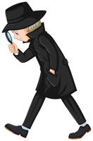 Detective in cappotto nero che tiene la lente d&#39;ingrandimento vettore