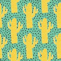 modello senza cuciture di cactus giallo su sfondo verde. illustrazione vettoriale di doodle di cactus.