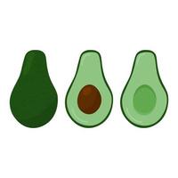 set di avocado fresco intero e mezzo isolato su sfondo bianco. cibo organico. stile cartone animato. illustrazione vettoriale per il design