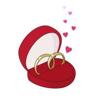 fedi nuziali in una confezione regalo rossa. elemento di design del matrimonio vettore