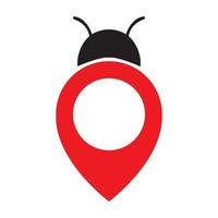 pin posizione mappa con lady bug insetto logo simbolo icona grafica vettoriale illustrazione idea creativa