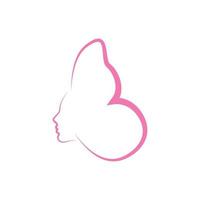 Ali di farfalla di insetti animali con disegno di illustrazione di icone vettoriali con logo di donna o ragazza o viso femminile