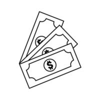 illustrazione dell'icona di contorno di dollari in contanti su sfondo bianco vettore