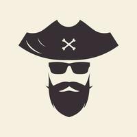 uomo vintage con barba e occhiali da sole pirata logo design grafico vettoriale simbolo icona illustrazione del segno idea creativa logo design grafico vettoriale simbolo icona illustrazione del segno idea creativa