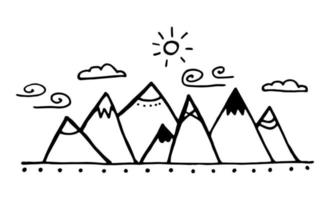 scarabocchiare le montagne. disegnato a mano con linea nera vettore