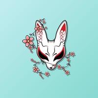 maschera giapponese kitsune con fiore di sakura, illustrazione vettoriale eps.10