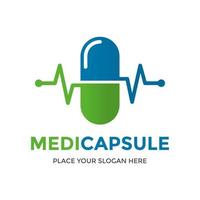 modello di logo vettoriale capsula medica. questo disegno usa la capsula e il simbolo dell'impulso. adatto alla salute.