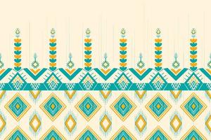 verde acqua giallo e verde su avorio. disegno tradizionale geometrico etnico orientale modello per sfondo, moquette, carta da parati, abbigliamento, confezionamento, batik, tessuto, illustrazione vettoriale stile ricamo