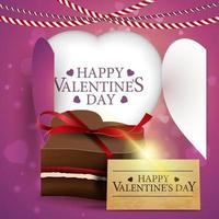 modello di biglietto di auguri rosa di san valentino con cuore e caramelle al cioccolato a forma di cuore vettore