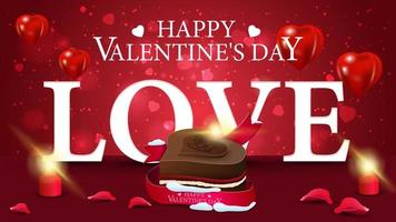 biglietto di auguri di san valentino rosso orizzontale con caramelle al cioccolato a forma di cuore vettore