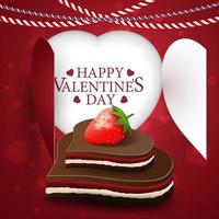 modello di cartellino rosso di auguri di san valentino con cuore e caramelle al cioccolato vettore