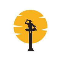 silhouette ninja con tramonto logo vintage design grafico vettoriale simbolo icona illustrazione del segno idea creativa