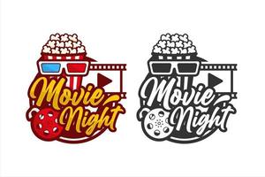 logo premium di design per la notte di film popcorn vettore