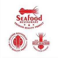 collezione di logo di calamari ristorante di pesce vettore