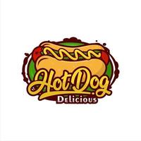logo di disegno vettoriale delizioso hot dog